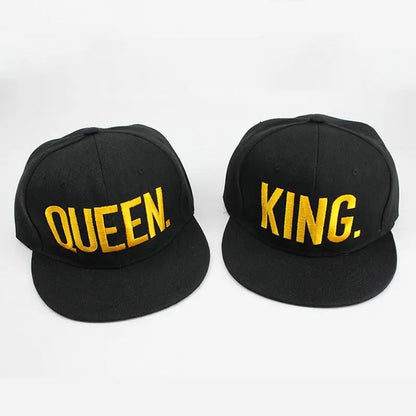 King Queen Embroidered Couple Snapback Caps Set