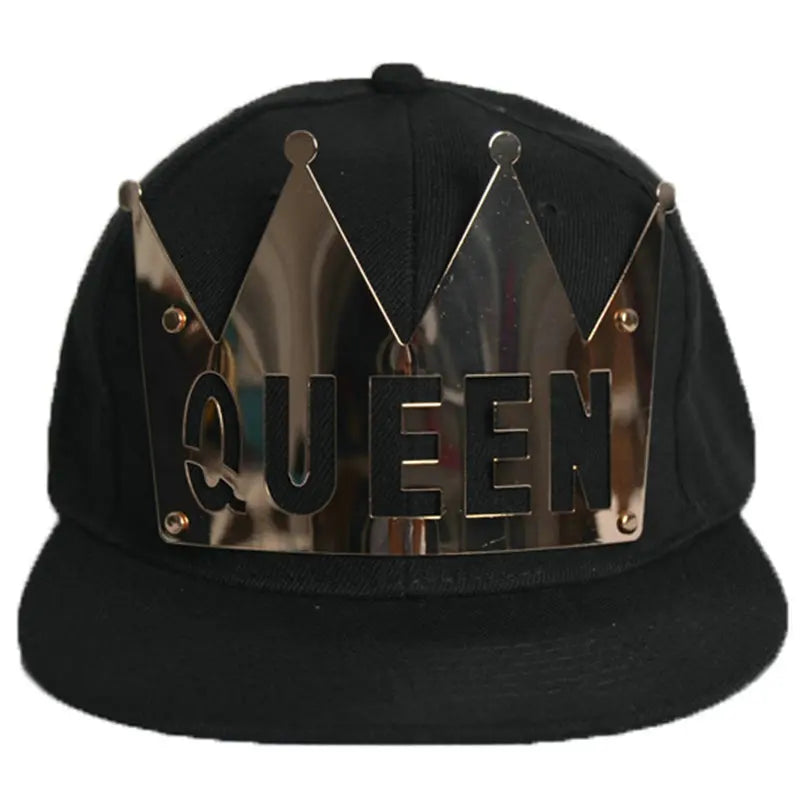 King Queen Embroidered Couple Snapback Caps Set