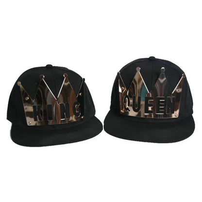 King Queen Embroidered Couple Snapback Caps Set