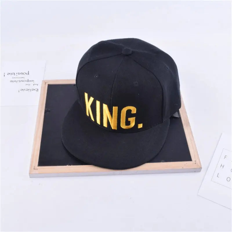 King Queen Embroidered Couple Snapback Caps Set