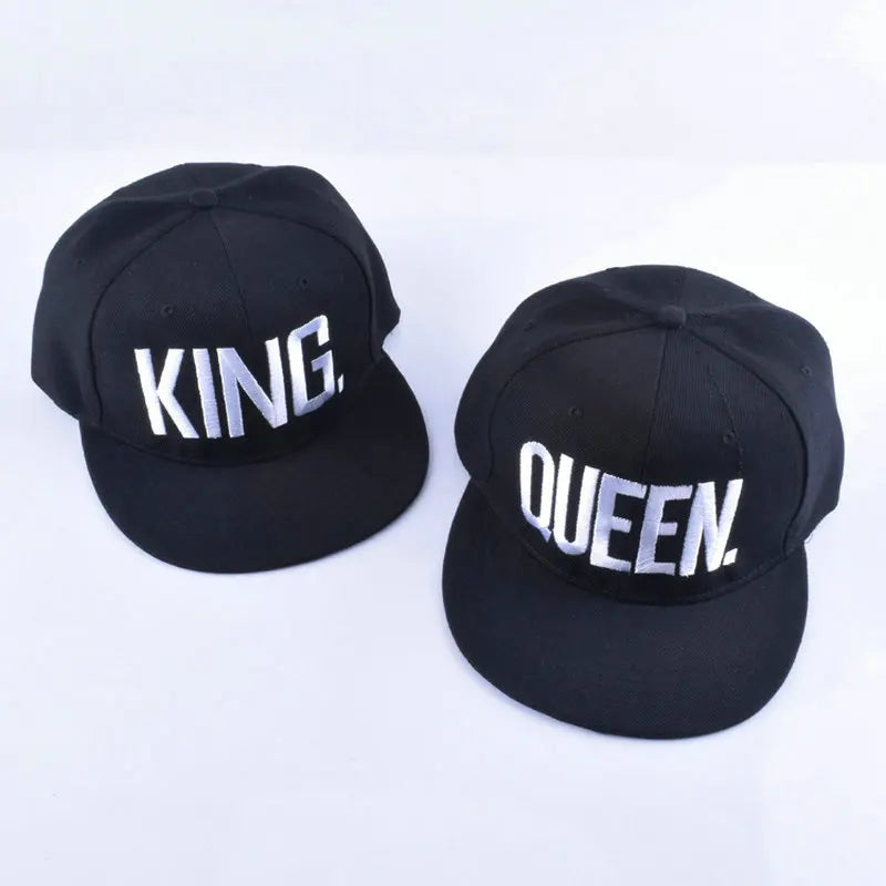 King Queen Embroidered Couple Snapback Caps Set