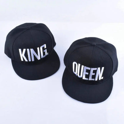 King Queen Embroidered Couple Snapback Caps Set