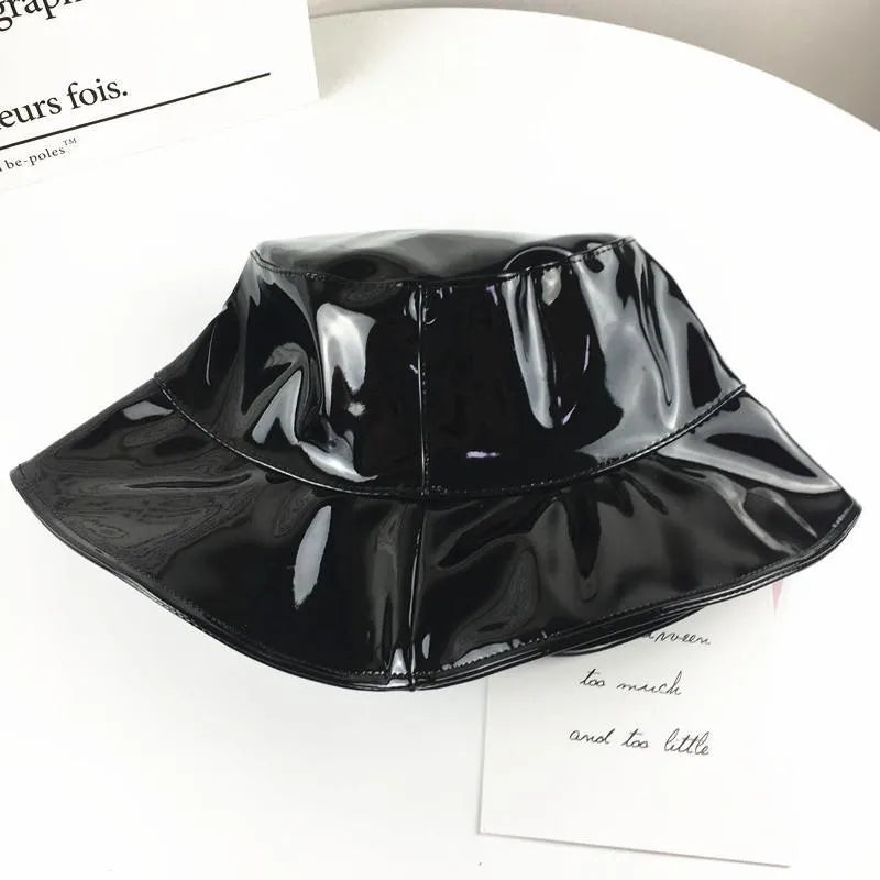 Leather And Cotton Solid Bucket Hat Fisherman Hat
