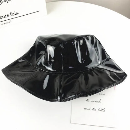 Leather And Cotton Solid Bucket Hat Fisherman Hat