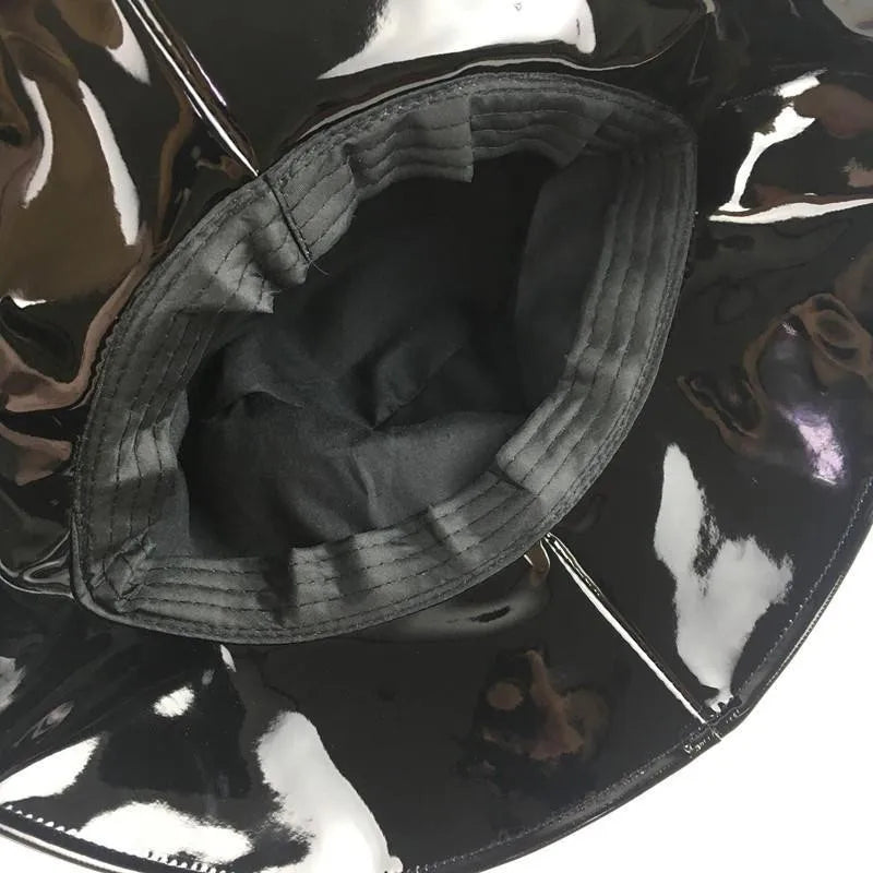 Leather And Cotton Solid Bucket Hat Fisherman Hat