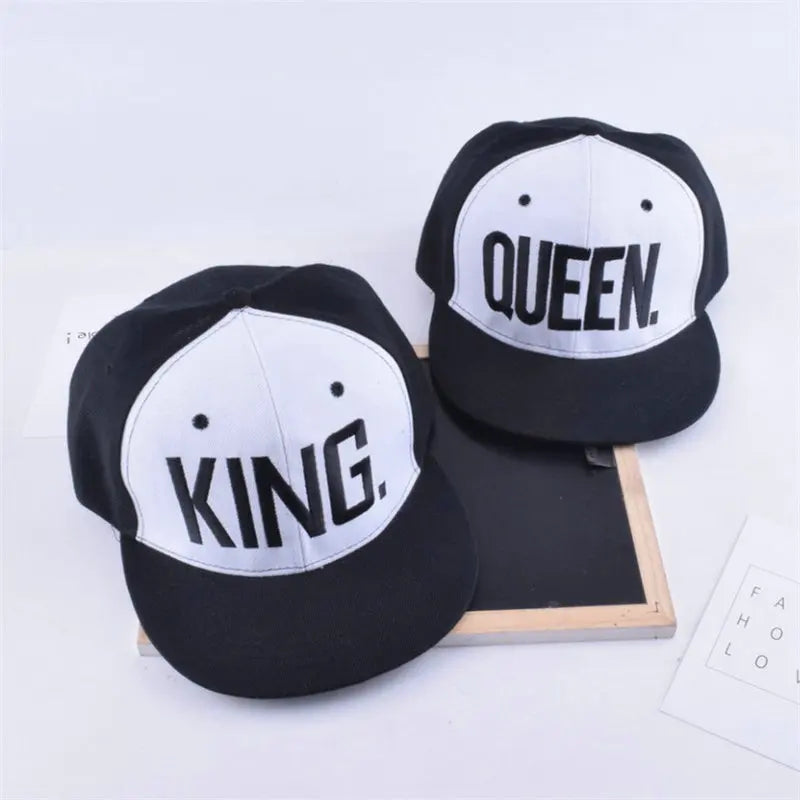 King Queen Embroidered Couple Snapback Caps Set