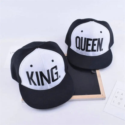 King Queen Embroidered Couple Snapback Caps Set