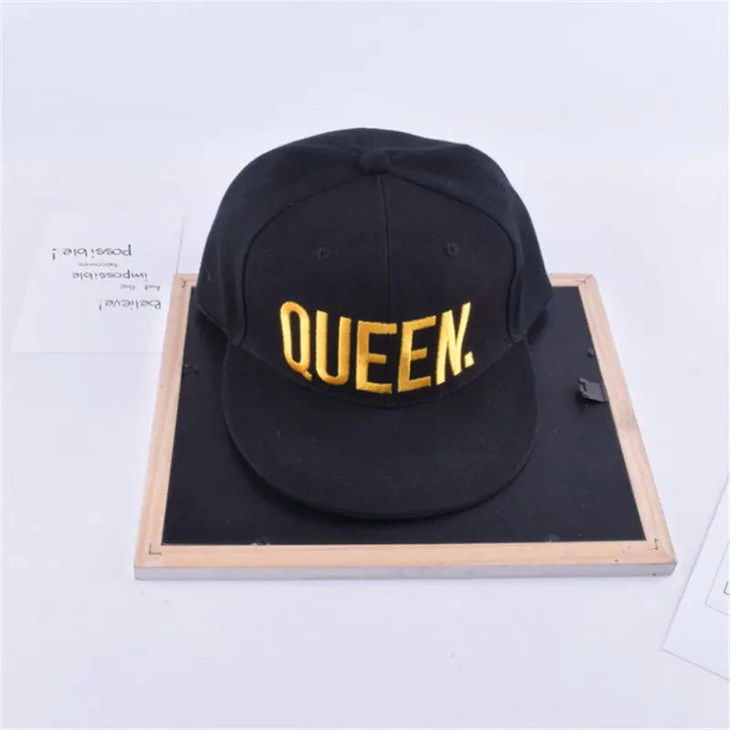 King Queen Embroidered Couple Snapback Caps Set