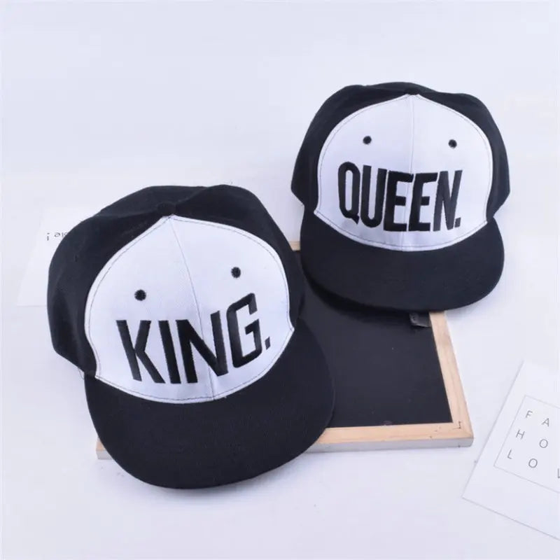King Queen Embroidered Couple Snapback Caps Set
