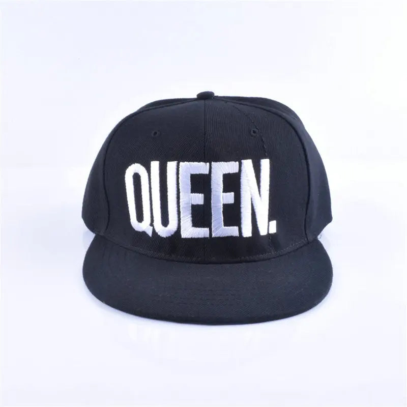 King Queen Embroidered Couple Snapback Caps Set