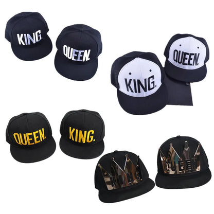 King Queen Embroidered Couple Snapback Caps Set