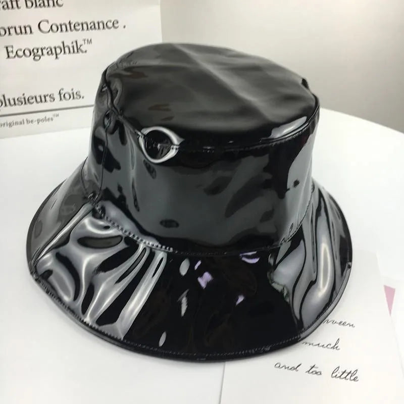Leather And Cotton Solid Bucket Hat Fisherman Hat