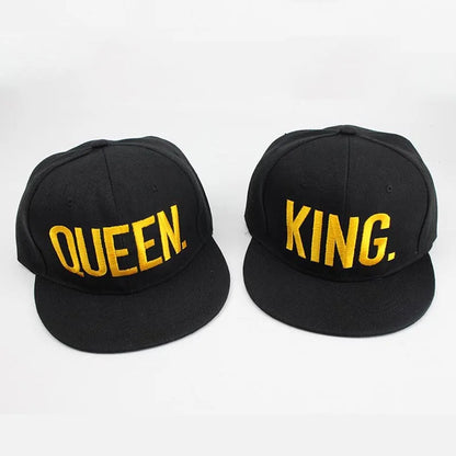 King Queen Embroidered Couple Snapback Caps Set