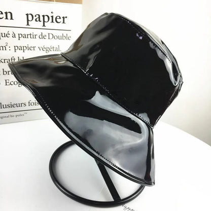 Leather And Cotton Solid Bucket Hat Fisherman Hat