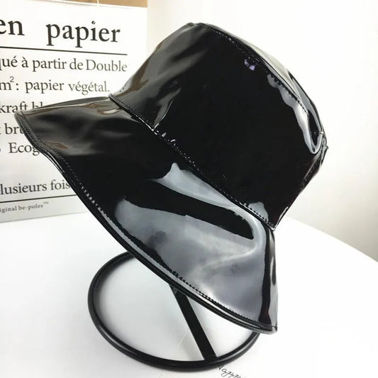 Leather And Cotton Solid Bucket Hat Fisherman Hat