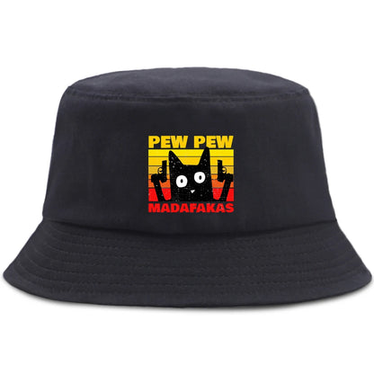 Pew Pew Madafakas Black Cat Bucket Caps Women