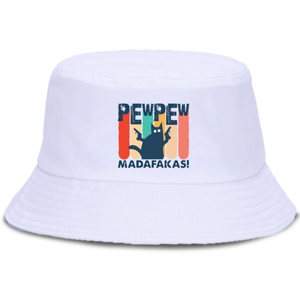 Pew Pew Madafakas Black Cat Bucket Caps Women