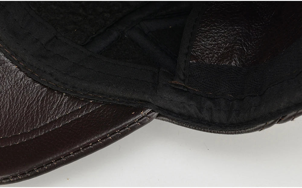 Brand Men Casual Real Leather Earflap Cap Men Real