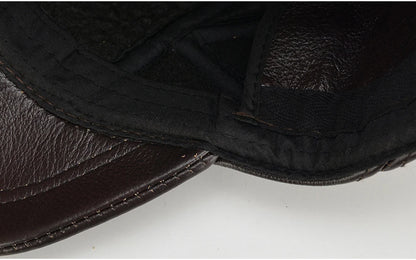 Brand Men Casual Real Leather Earflap Cap Men Real