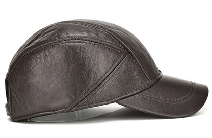 Brand Men Casual Real Leather Earflap Cap Men Real