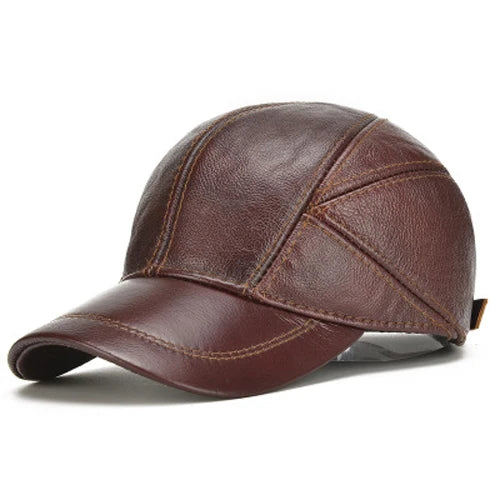 Brand Men Casual Real Leather Earflap Cap Men Real