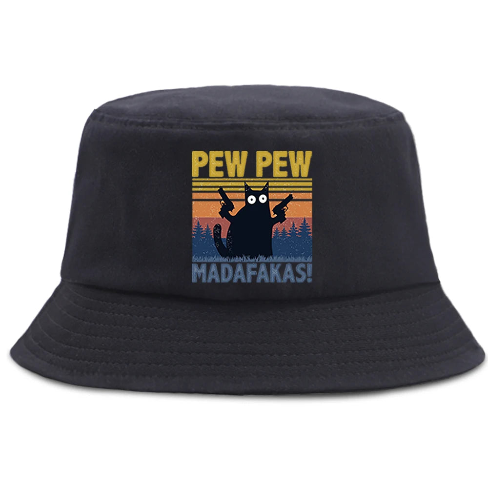 Pew Pew Madafakas Black Cat Bucket Caps Women