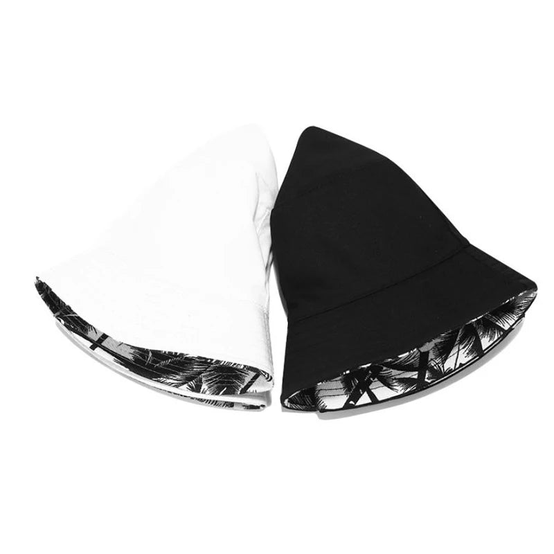 Unisex Fashion New Summer Reversible Black White Coconut Tree Bucket Hats