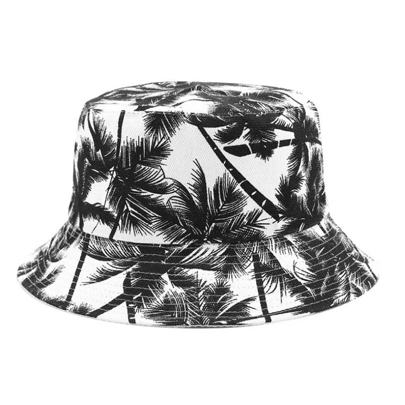 Unisex Fashion New Summer Reversible Black White Coconut Tree Bucket Hats