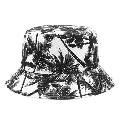 Unisex Fashion New Summer Reversible Black White Coconut Tree Bucket Hats