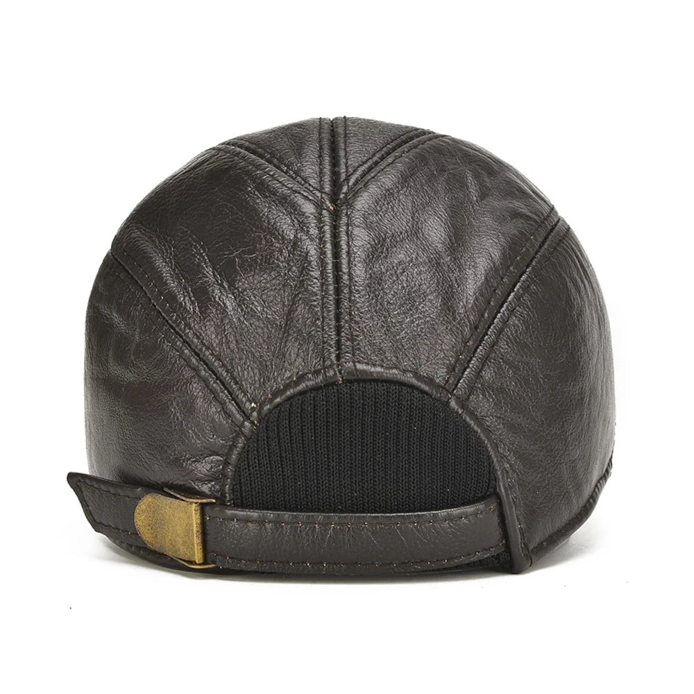 Brand Men Casual Real Leather Earflap Cap Men Real
