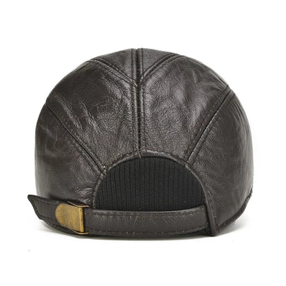 Brand Men Casual Real Leather Earflap Cap Men Real