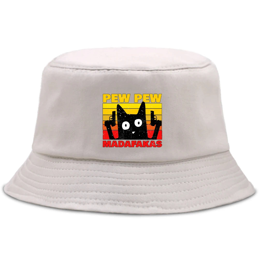 Pew Pew Madafakas Black Cat Bucket Caps Women