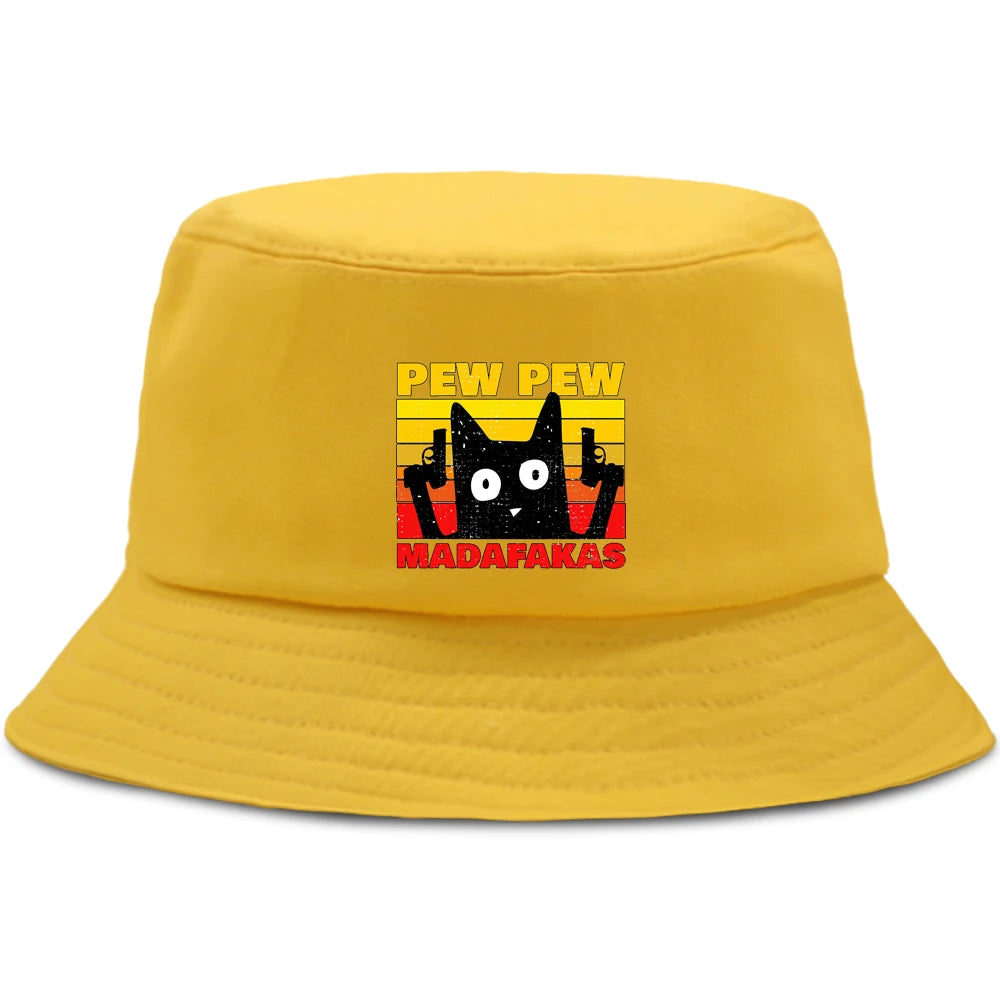 Pew Pew Madafakas Black Cat Bucket Caps Women