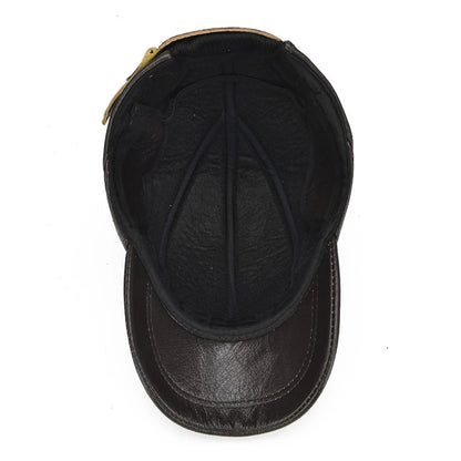 Brand Men Casual Real Leather Earflap Cap Men Real