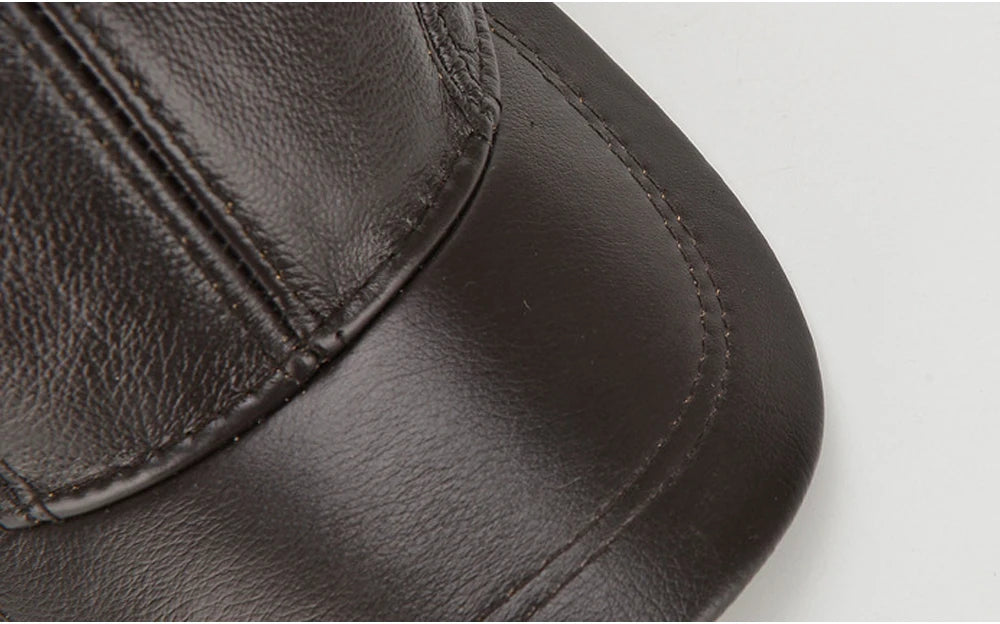 Brand Men Casual Real Leather Earflap Cap Men Real