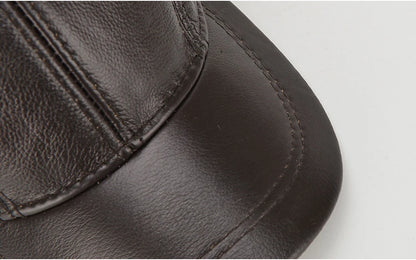 Brand Men Casual Real Leather Earflap Cap Men Real