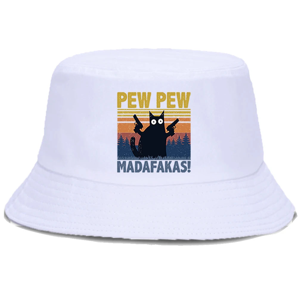 Pew Pew Madafakas Black Cat Bucket Caps Women