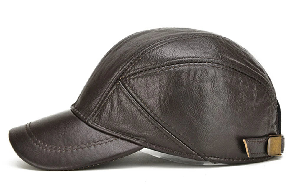 Brand Men Casual Real Leather Earflap Cap Men Real