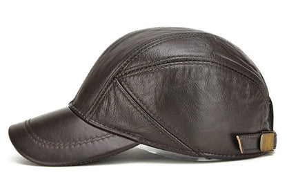 Brand Men Casual Real Leather Earflap Cap Men Real