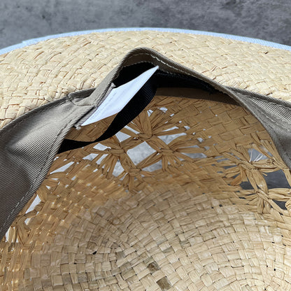 Woven Raffia Flat Top Hat Travel Sun Protection Shade Straw Hats Size 56-58cm