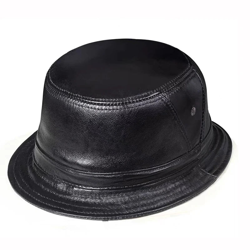 Man Real Leather Flat Bucket Hats