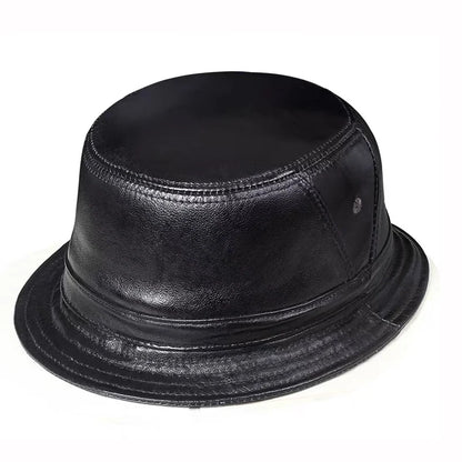 Man Real Leather Flat Bucket Hats