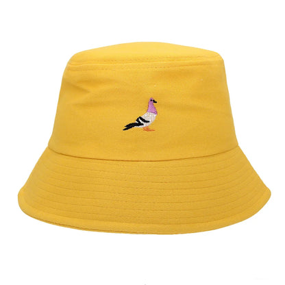 Embroidered Pigeon Travel Bucket Hat