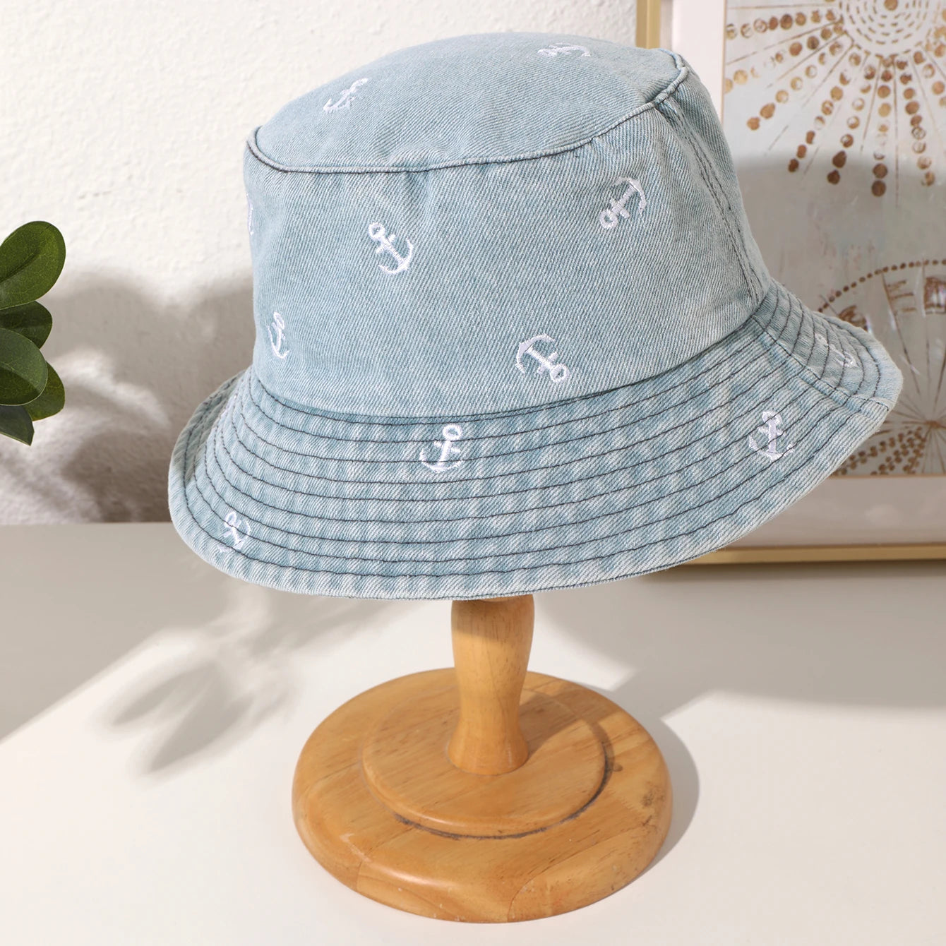 Washed Denim Anchor Bucket Hat