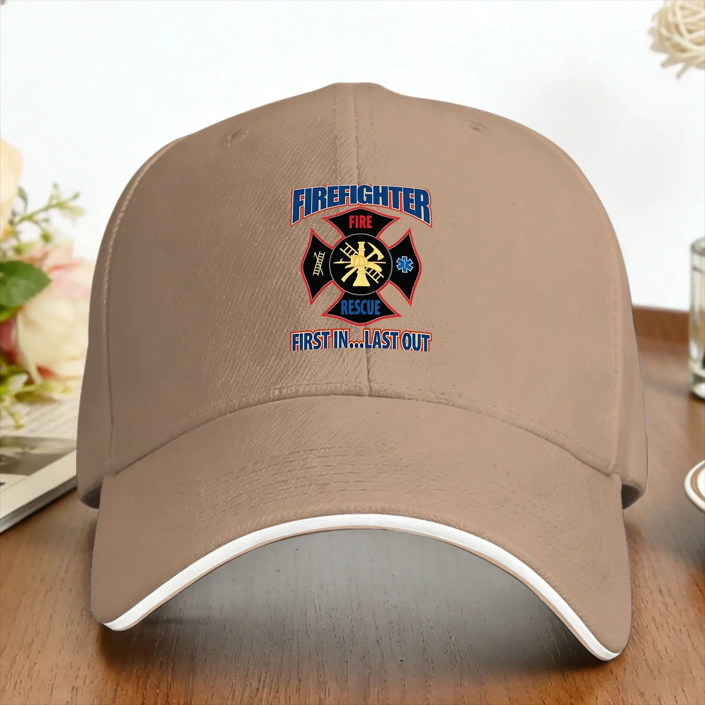 Firefighter Maltese Cross First In Last Out Baseball Cap