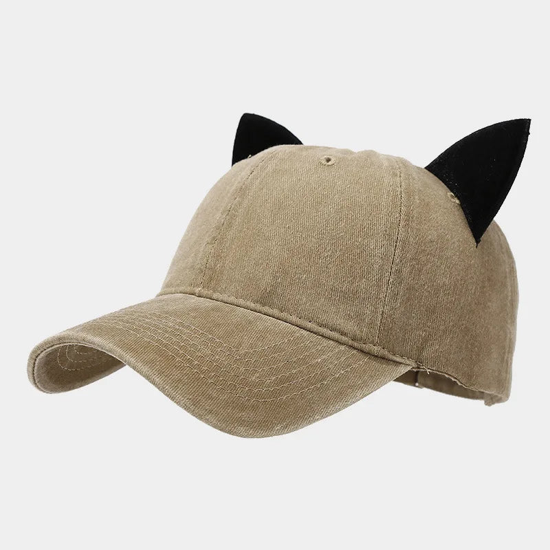 Cute Cat Ears Baseball Cap Women Summer Soft Top Caps