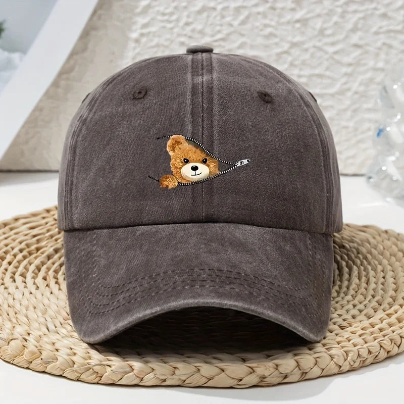 Cartoon Bear Distressed Dad Baseball Cap