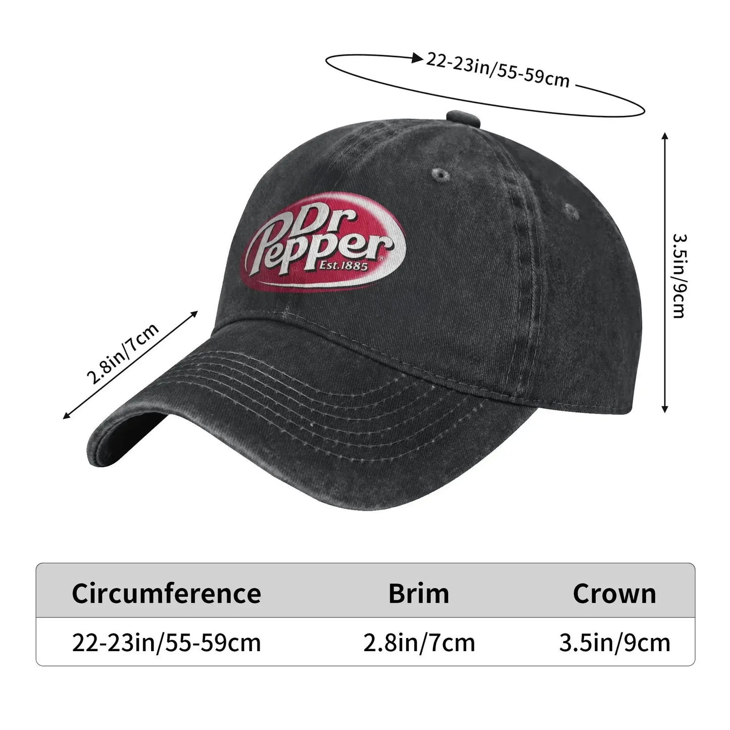Dr Pepper Letter Baseball Cap Casual Distressed Washed Drink Snapback Hat For Men Women Outdoor Summer Adjustable Hats Cap