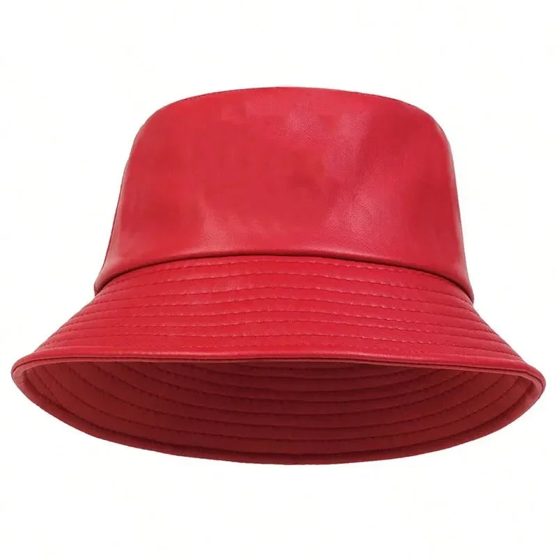 Unisex Solid Color Personality Pu Leather Bucket Hats