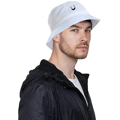 Unisex Bucket Hat Smile Face Embroidery Double Sided